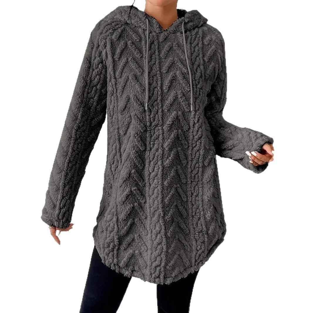 Damen gemütlicher Strickpullover mit Kapuze und Struktur EB