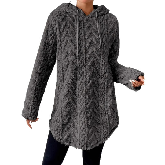 Damen gemütlicher Strickpullover mit Kapuze und Struktur EB