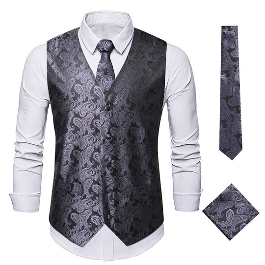 Herren elegante Weste mit feinem Paisleymuster und passendem Krawatten-Set EB