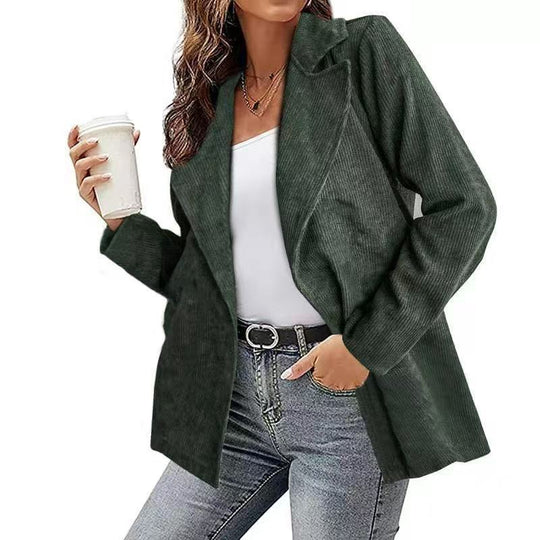 Damen Modernes Cordblazer mit lässigem Schnitt und praktischen Taschen EB