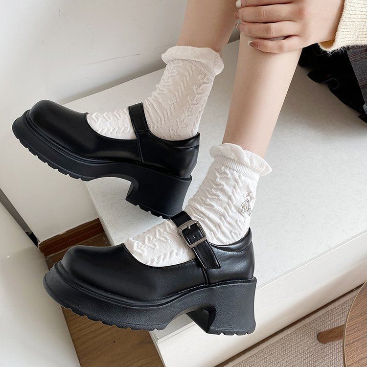 Damen elegante Plateau-Ballerinas mit modischer Schnallenverzierung und rutschfester Sohle EB