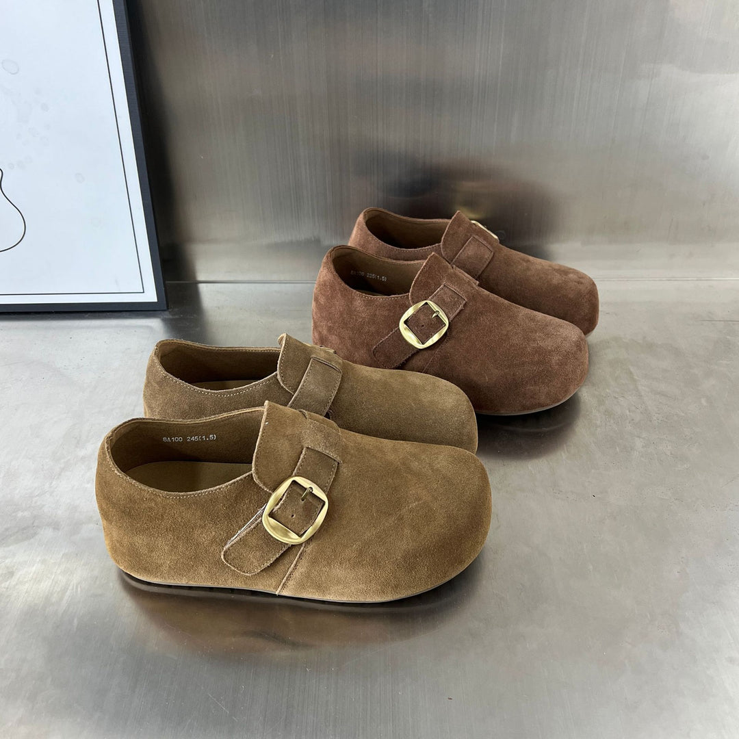 Damen Komfortable Wildleder-Clogs mit modischer Schnallenverzierung EB