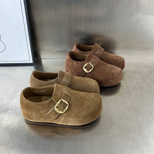 Damen Komfortable Wildleder-Clogs mit modischer Schnallenverzierung EB