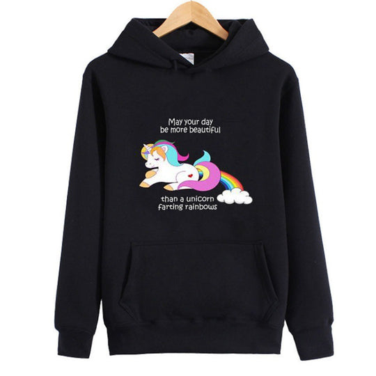 Damen Kapuzenpullover mit Einhorn-Dab-Print, Kängurutasche und weichem Baumwollmix EB