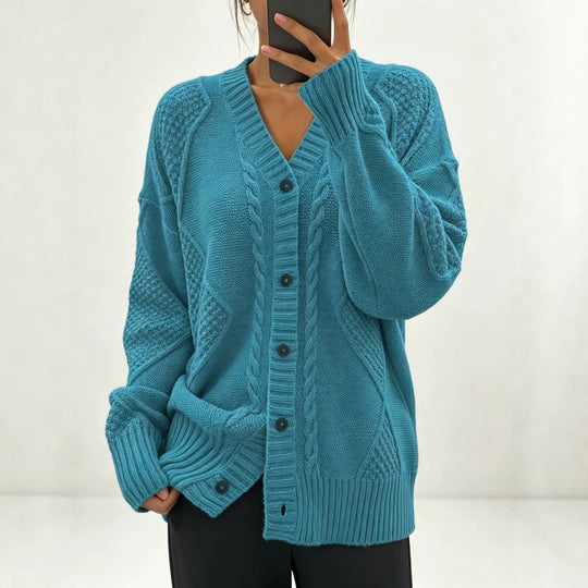 Damen Oversize Strickcardigan mit Zopf- und Strukturdetails EB