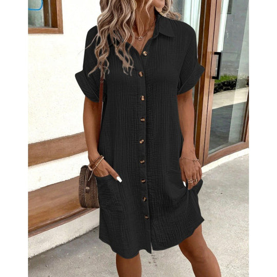 Damen Relaxed Fit Knopfkleid mit praktischen Taschen EB