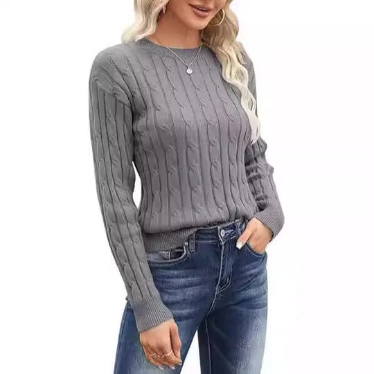 Damen klassischer Strickpullover mit Zopfdesign EB