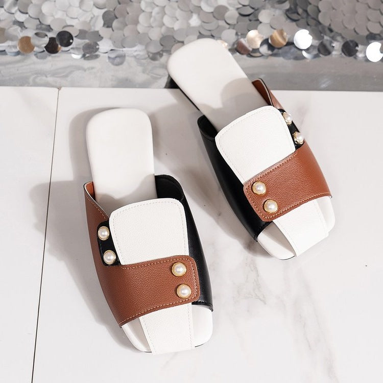Damen modische Pantoletten mit eleganter Schnallenapplikation EB