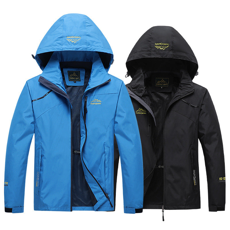 Herren atmungsaktive Softshell-Trekkingjacke mit verstaubarer Kapuze, Netzfutter und multifunktionalen Reißverschlusstaschen EB