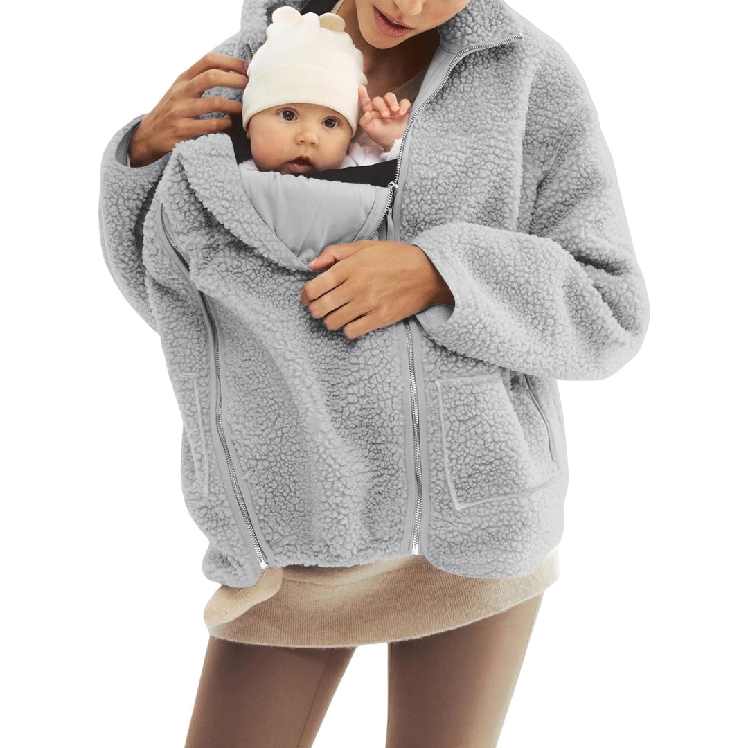 Damen nan oversized Teddyfleece Jacke mit Stehkragen und durchgehendem Reißverschluss EB