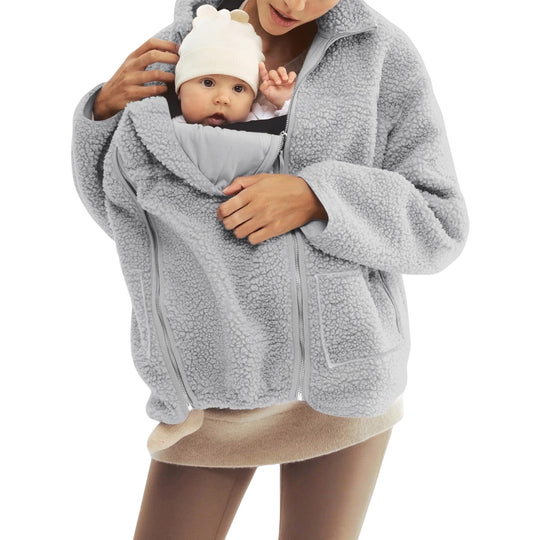 Damen nan oversized Teddyfleece Jacke mit Stehkragen und durchgehendem Reißverschluss EB