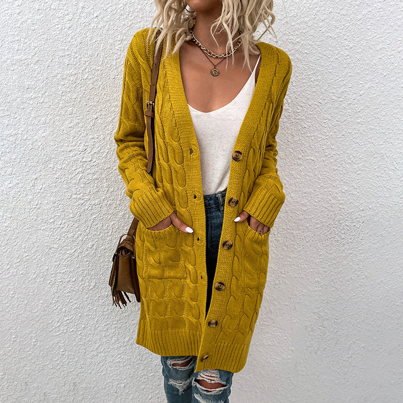 Damen Strickjacke mit tiefem V-Ausschnitt und elegantem Zopfmuster EB