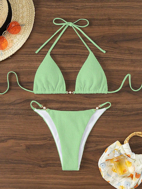 Damen Triangel-Bikini mit modischen Schnürdetails und eleganten Akzenten EB