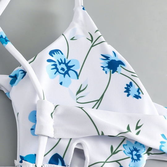 Damen Triangel-Bikini mit floralem Schnitt und raffinierten Trägern EB