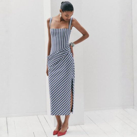 Damen Maxikleid mit asymmetrischen Drapierungen und hohem Schlitz EB
