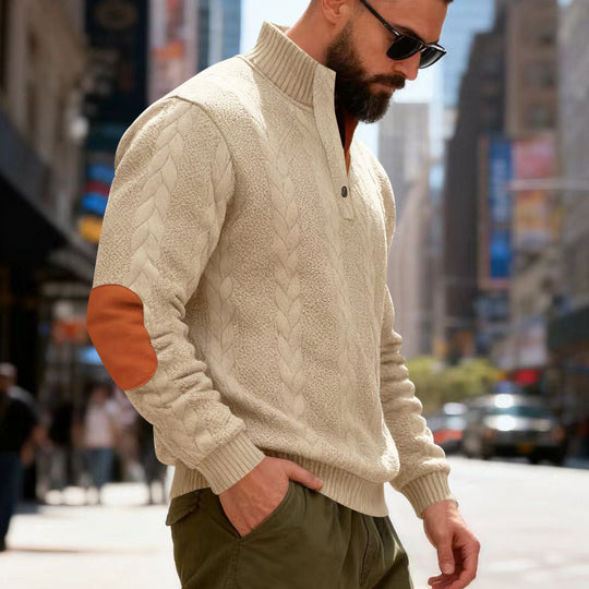 Herren gestrickter Pullover mit Kontrastdetails und modernem Knopfverschluss EB