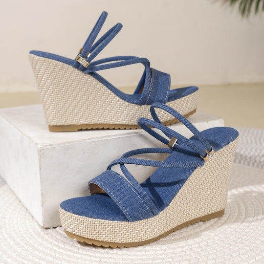 Damen Wedge-Pantoletten mit geflochtenem Absatz EB