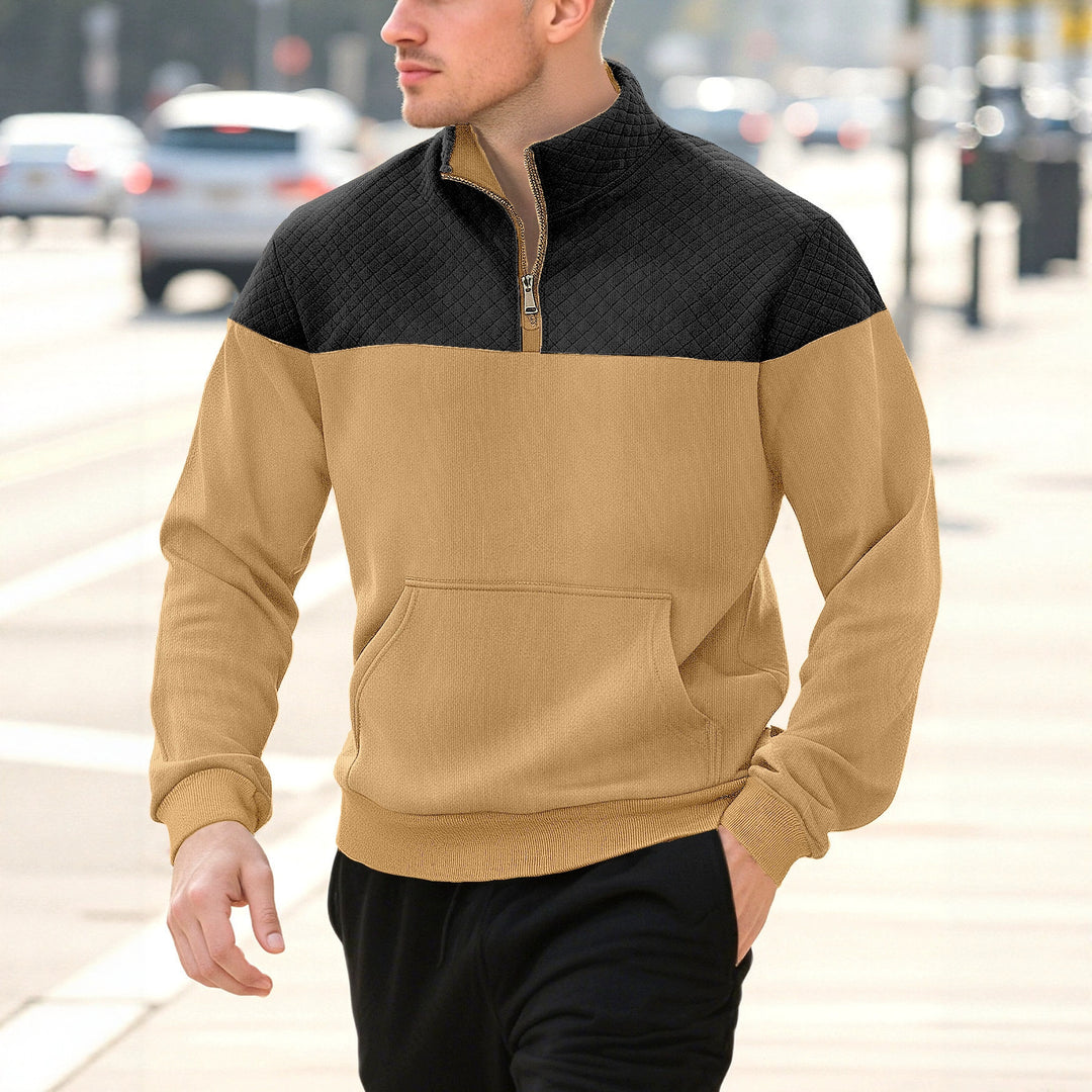 Herren nan Halbzip-Sweatshirt mit gesteppter Schulterpartie Kängurutasche und gerippten Bündchen EB