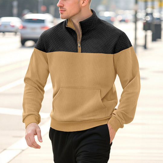 Herren nan Halbzip-Sweatshirt mit gesteppter Schulterpartie Kängurutasche und gerippten Bündchen EB
