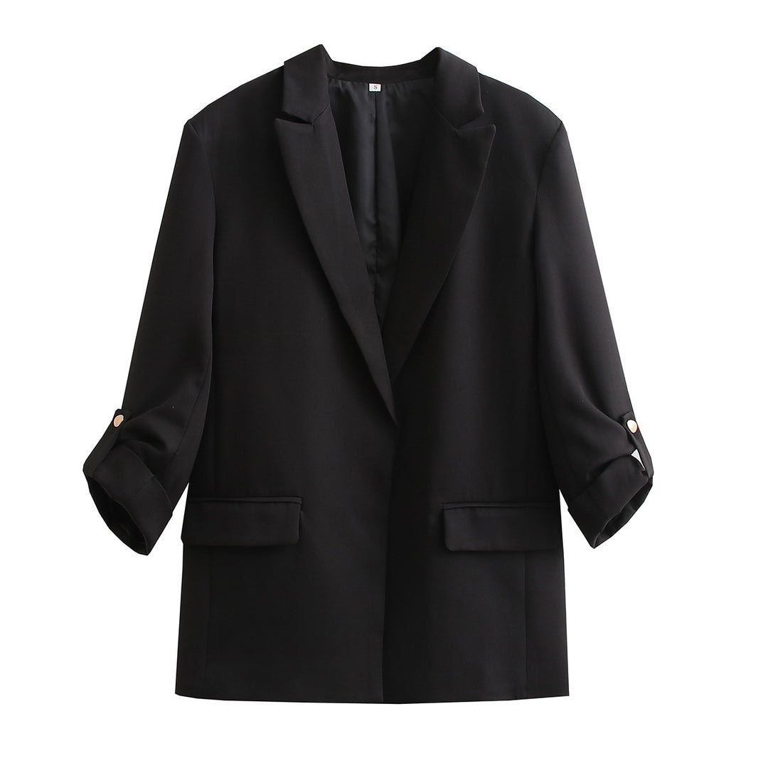 Damen Oversize Longline Blazer mit Dreiviertel-Ärmeln und Reverskragen EB