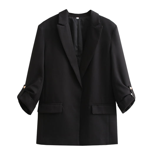 Damen Oversize Longline Blazer mit Dreiviertel-Ärmeln und Reverskragen EB