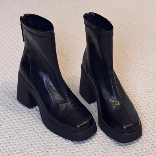 Damen modische Ankle Boots mit robustem Blockabsatz und eleganter Naht EB