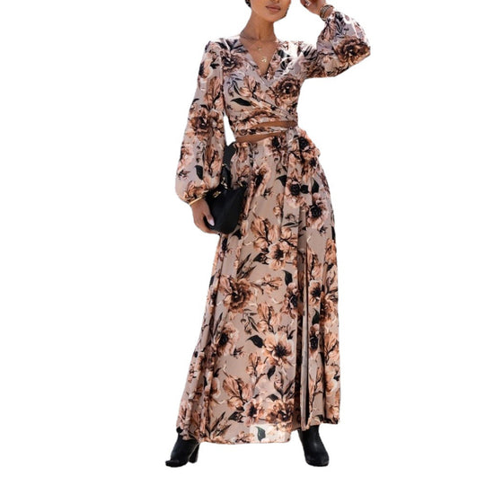 Damen Maxikleid mit Wickeldesign und elegantem floralem Print EB