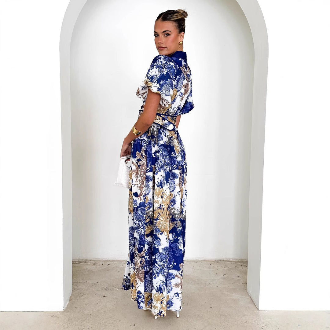 Damen Maxikleid mit floralem Print und eleganter Knopfleiste EB