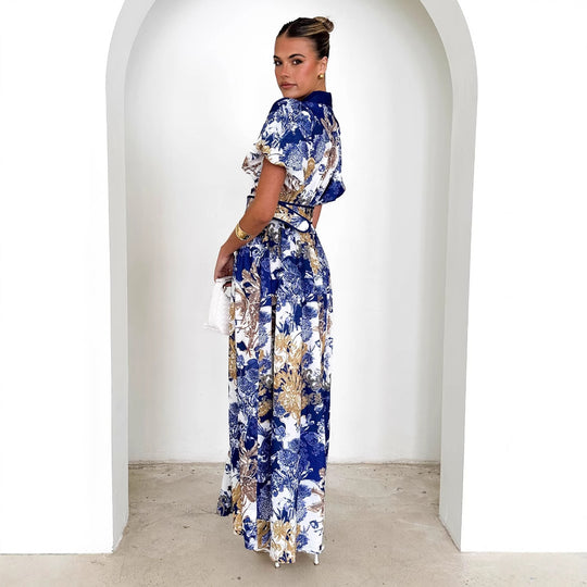 Damen Maxikleid mit floralem Print und eleganter Knopfleiste EB