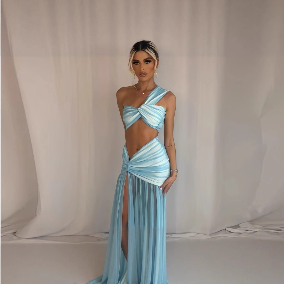 Damen Exquisites Wickelkleid mit asymmetrischem Schnitt und tiefem Schlitz EB