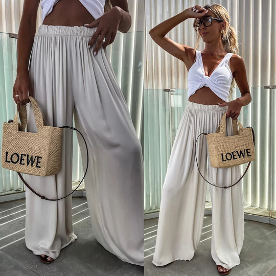 Damen weit geschnittene Palazzo-Hose mit hohem elastischem Bund und fließendem Jersey EB