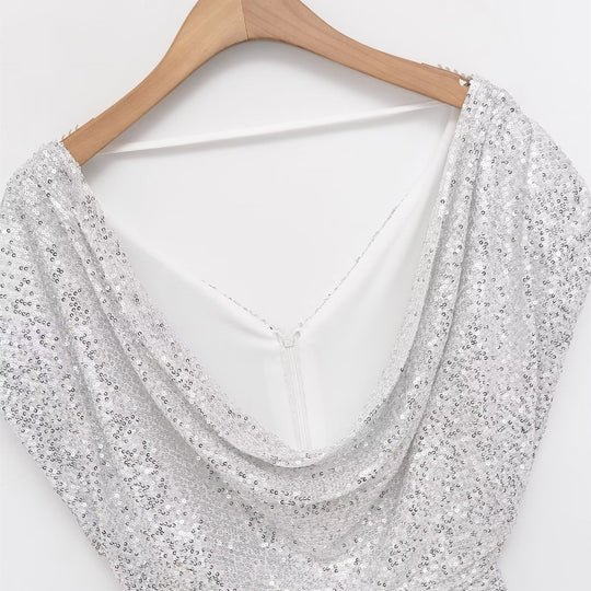 Damen kurzärmeliges Abendkleid mit schimmerndem Paillettenbesatz EB