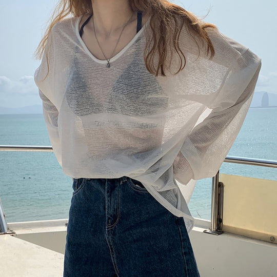 Damen cropped Sweatshirt im modernen Batikdesign mit weiten Ärmeln und Rundhalsausschnitt EB