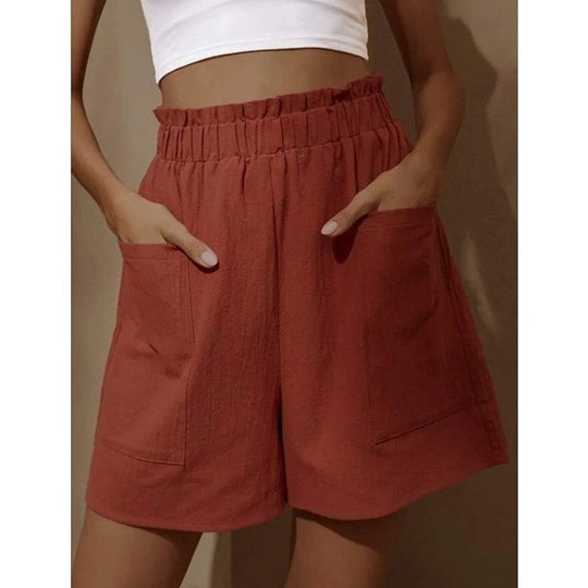 EB | Shorts aus Baumwolle und Leinen mit hoher Taille für Damen