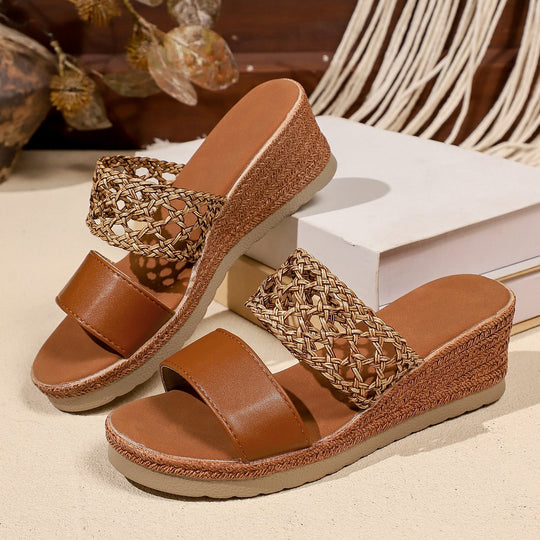 Damen Wedge-Pantoletten mit geflochtenem Riemen und komfortablem Fußbett EB