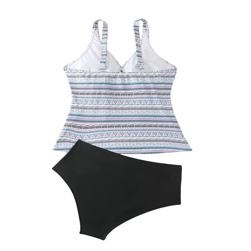 Damen Tankini mit modischem Streifenmuster und bequemen High-Waist-Slip EB