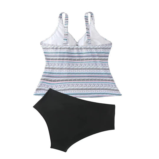 Damen Tankini mit modischem Streifenmuster und bequemen High-Waist-Slip EB