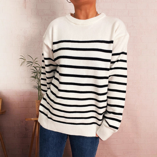 Damen lässiger gestreifter Pullover mit modernem Schnitt EB