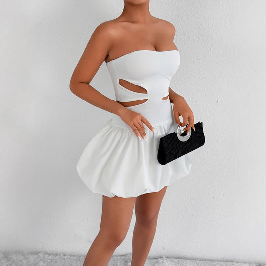 Damen Bandeau Mini Kleid mit Cut-Out-Details und voluminösem Rock EB