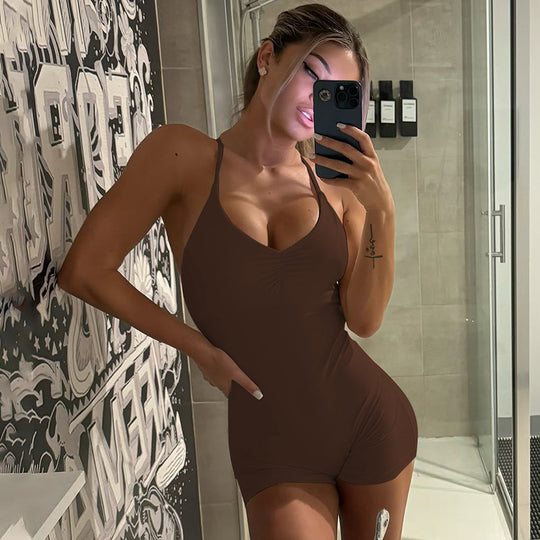 Damen Bodycon Einteiler mit gekreuztem Träger EB