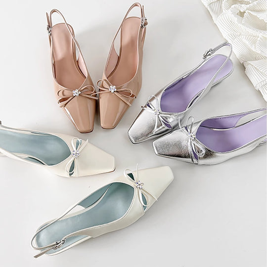 Damen Slingback-Pumps mit elegantem Schleifendetail und modischem Quadratzehen EB