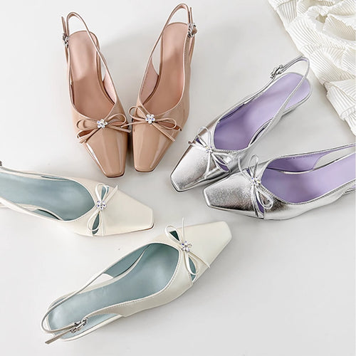 Damen Slingback-Pumps mit elegantem Schleifendetail und modischem Quadratzehen EB