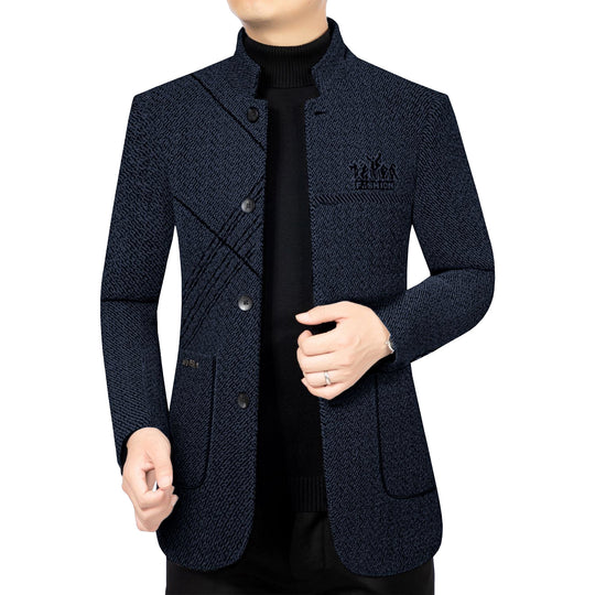 Herren Stehkragen-Mantel aus strukturierter Wollmischung mit schmaler Silhouette EB