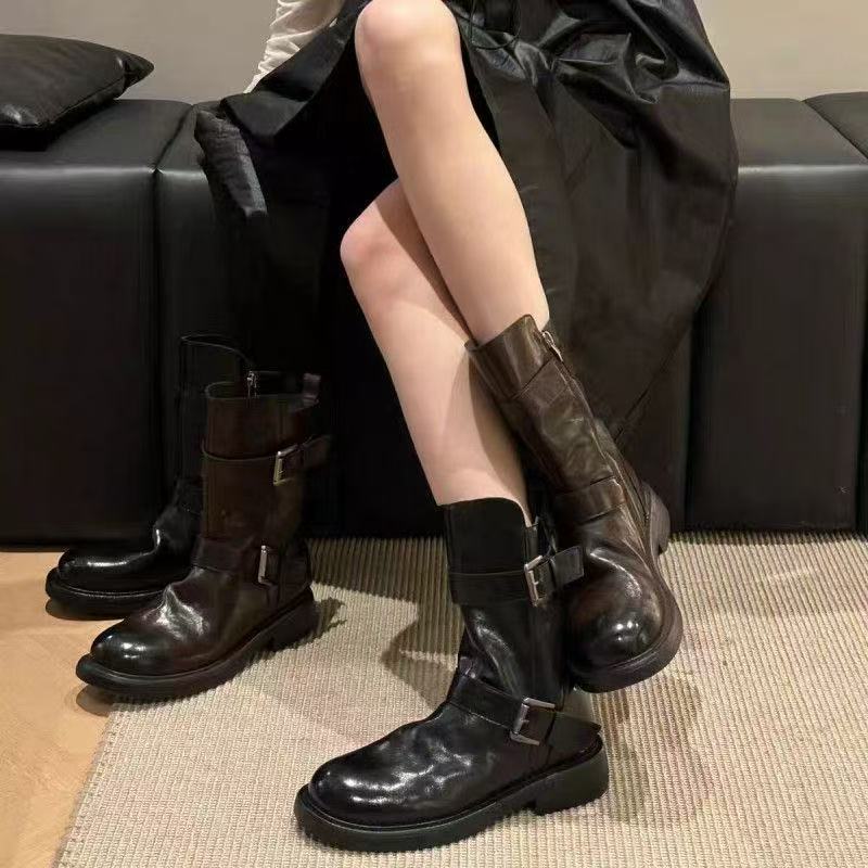 Damen Modische Stiefel mit verstellbarem Riemendesign EB