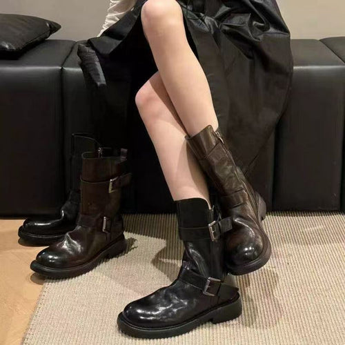 Damen Modische Stiefel mit verstellbarem Riemendesign EB