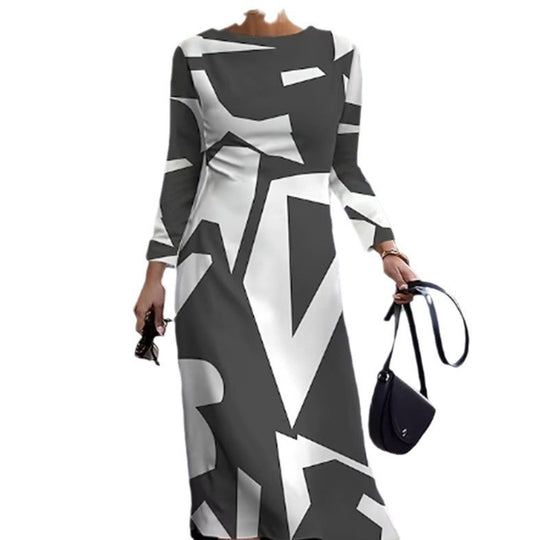 Damen Langarm Kleid mit grafischem Design und elegantem Schnitt EB