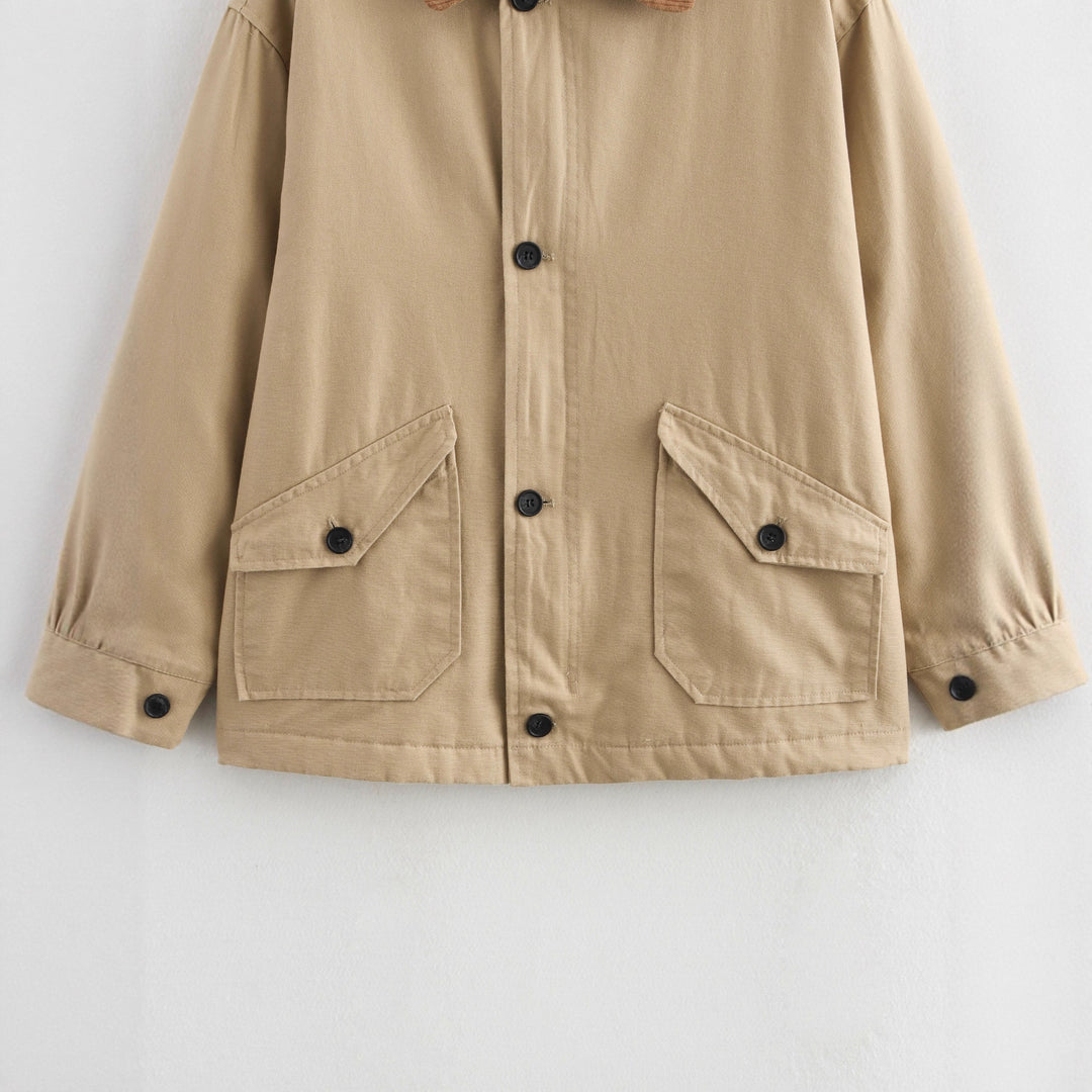 Damen Übergangsjacke mit kordelblauem Kragen und praktischen Taschen EB