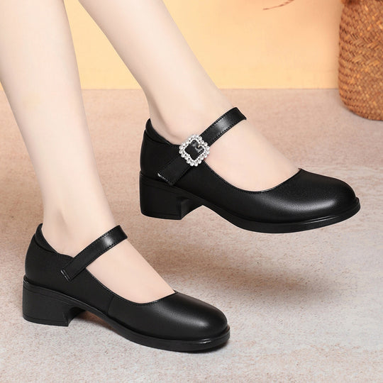 Damen Mary Jane Pumps mit dekorativem Riemchen und komfortablem Blockabsatz EB
