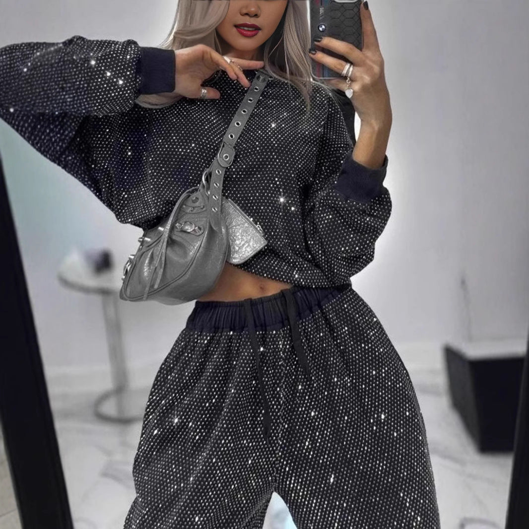 Damen funkelndes Lounge-Outfit mit elastischem Bund und modernem Schnitt EB