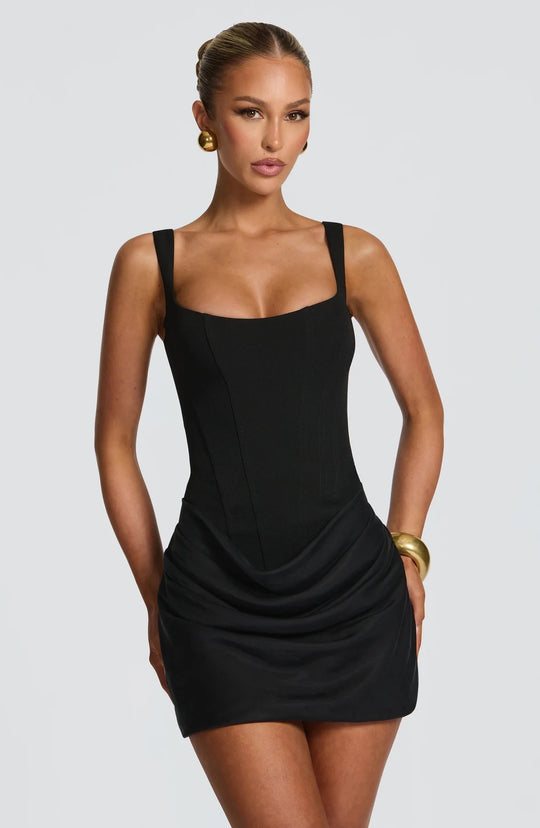Damen Minikleid mit eleganter Drapierung und strukturierter Silhouette EB